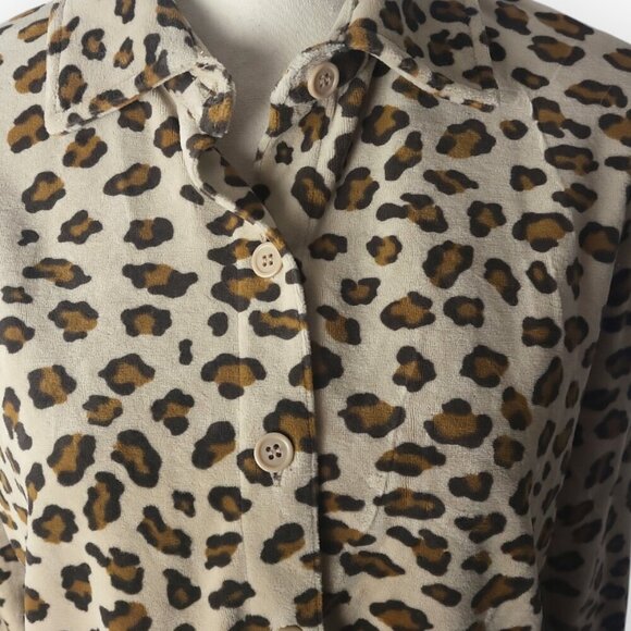 Vintage 70s Pappagallo Camel Black\Brown Leopard Print Button Down Blouse M - Picture 5 of 6